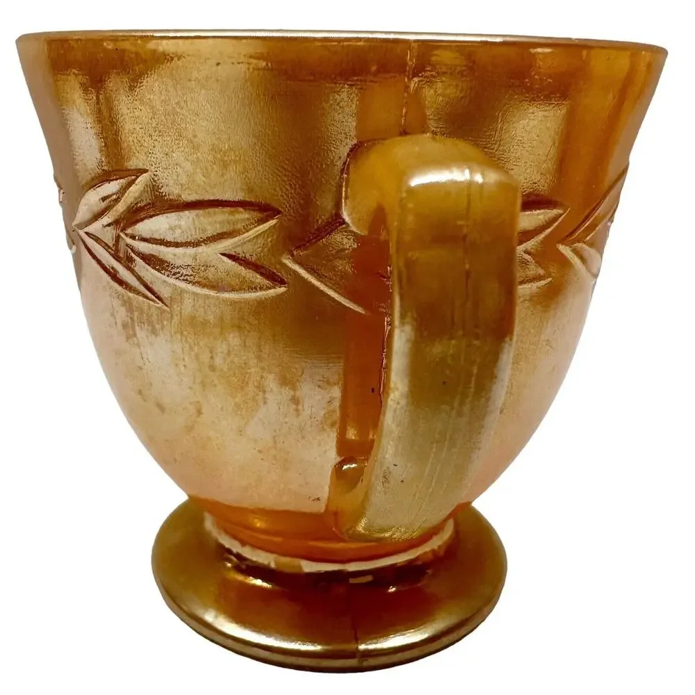 VTG Sugar Bowl Peach Lustre Laurel Leaf Anchor Hocking Fire-King Handles Cottage